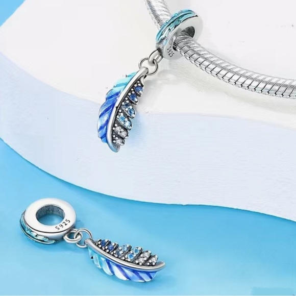 Genuine 925 Sterling Silver Enameled Feather Charm - Picture 2 of 8
